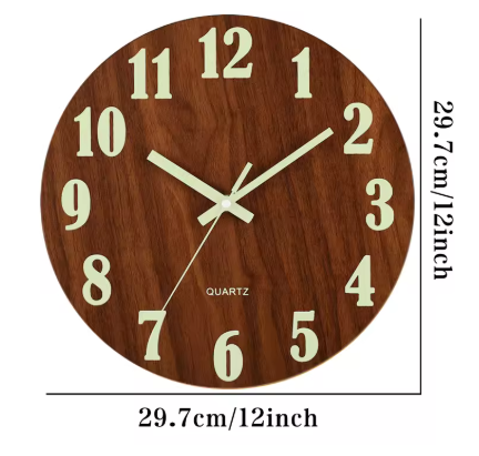 Cichy zegar ścienny z świecącymi cyframi 30 cm