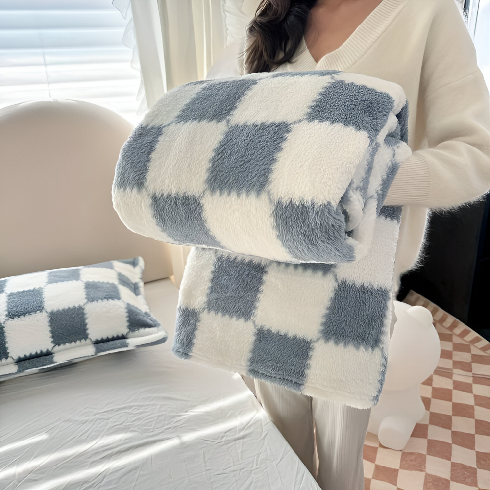Kolorowy koc fleece w kratkę całoroczny miękki