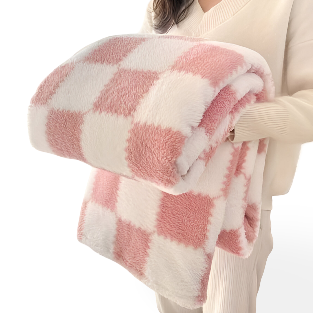 Kolorowy koc fleece w kratkę całoroczny miękki