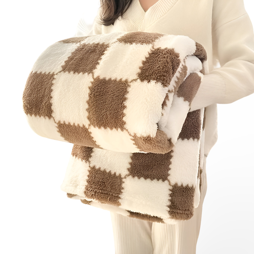 Kolorowy koc fleece w kratkę całoroczny miękki