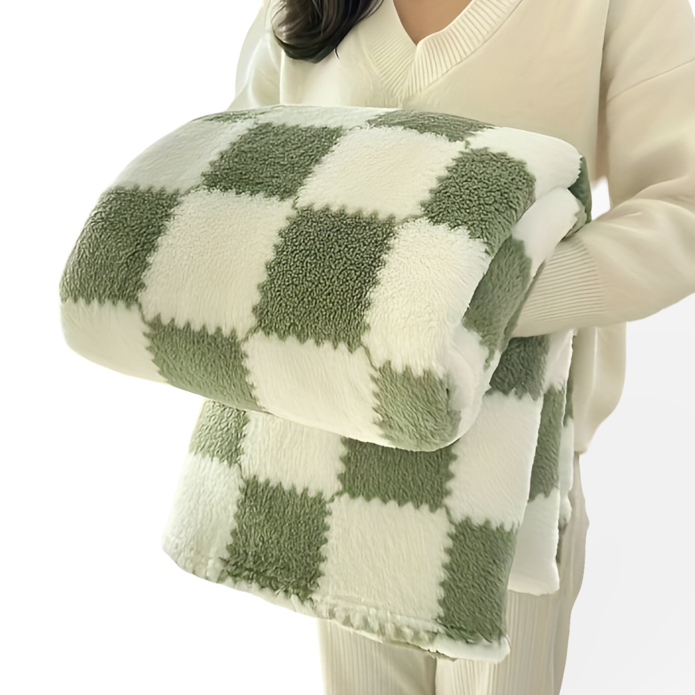 Kolorowy koc fleece w kratkę całoroczny miękki