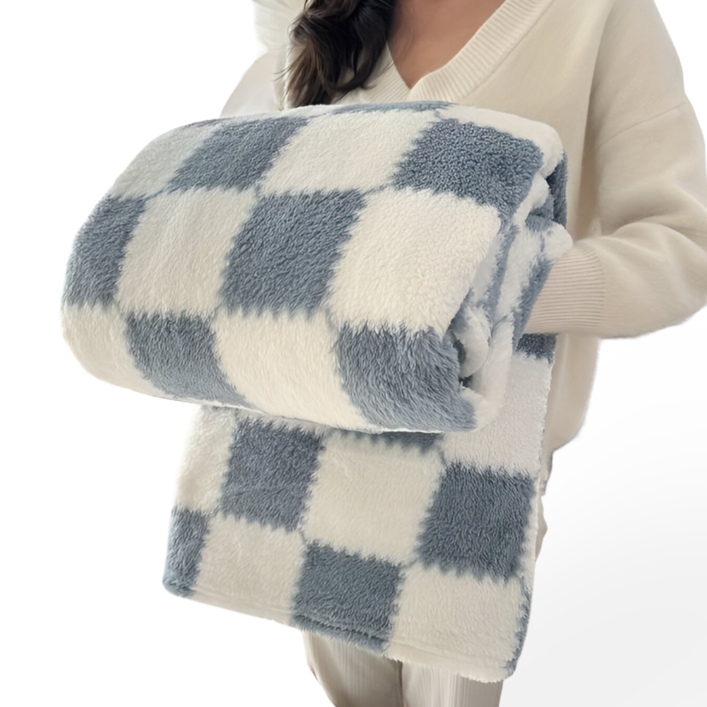 Kolorowy koc fleece w kratkę całoroczny miękki