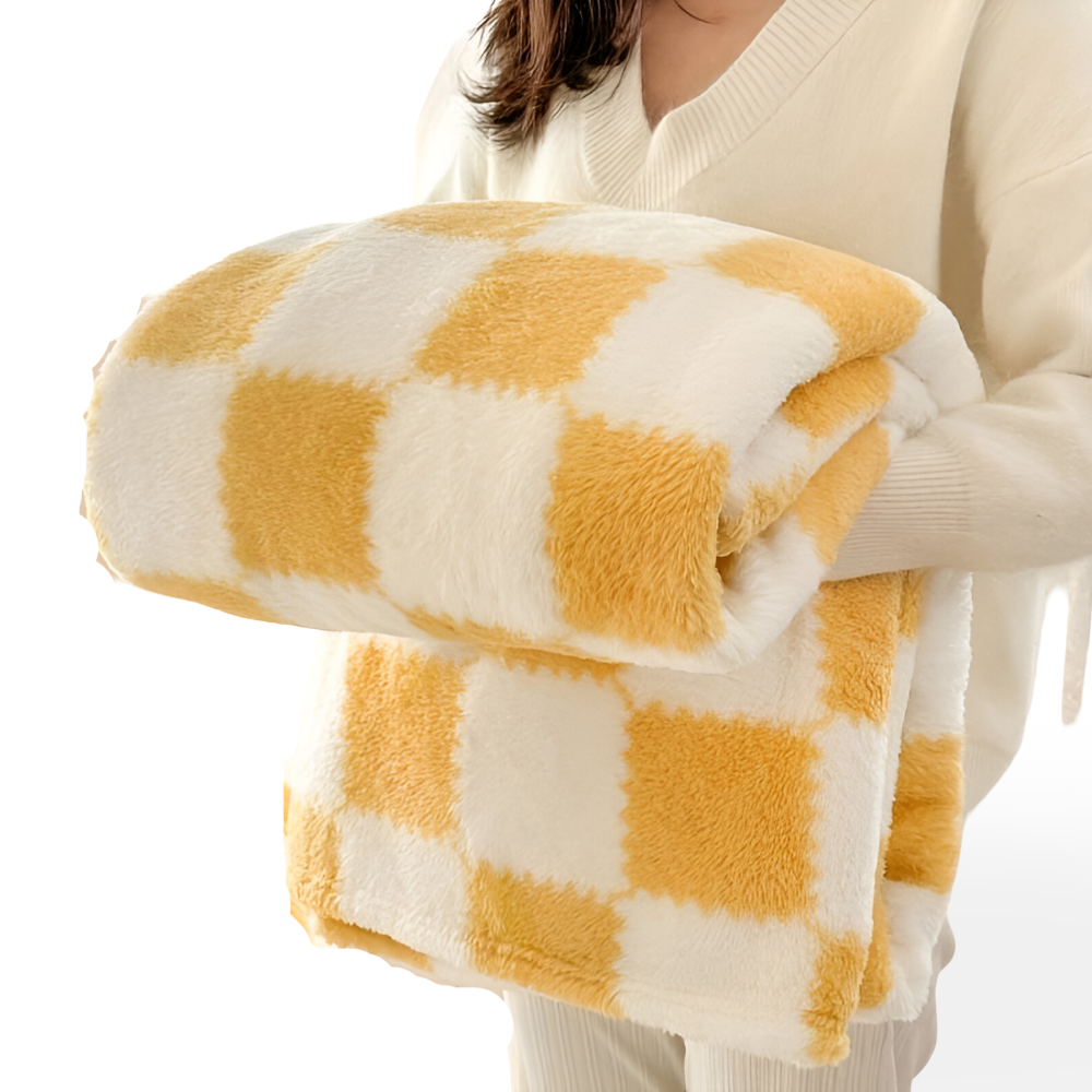 Kolorowy koc fleece w kratkę całoroczny miękki