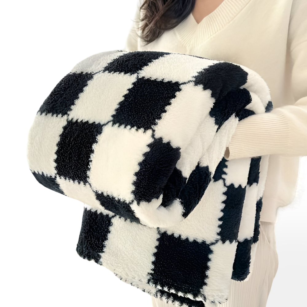 Kolorowy koc fleece w kratkę całoroczny miękki