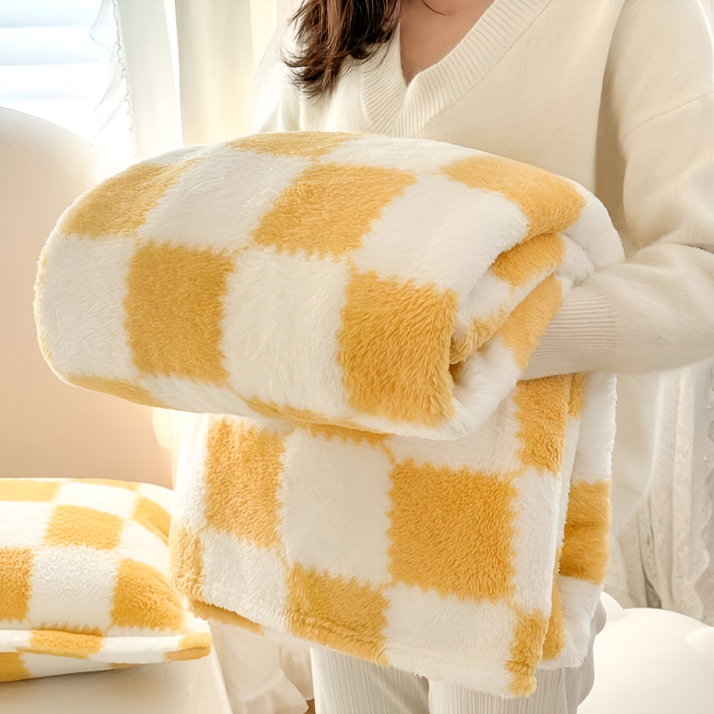 Kolorowy koc fleece w kratkę całoroczny miękki
