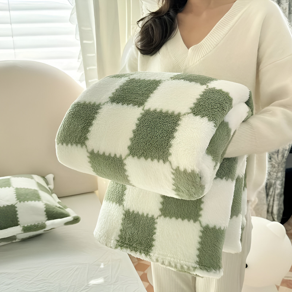 Kolorowy koc fleece w kratkę całoroczny miękki