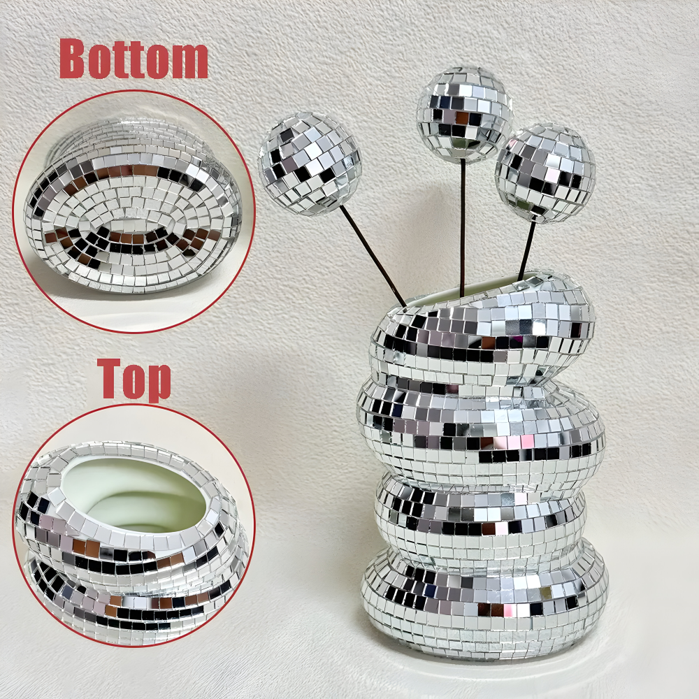Wazon disco z lustrzaną mozaiką spiralny design