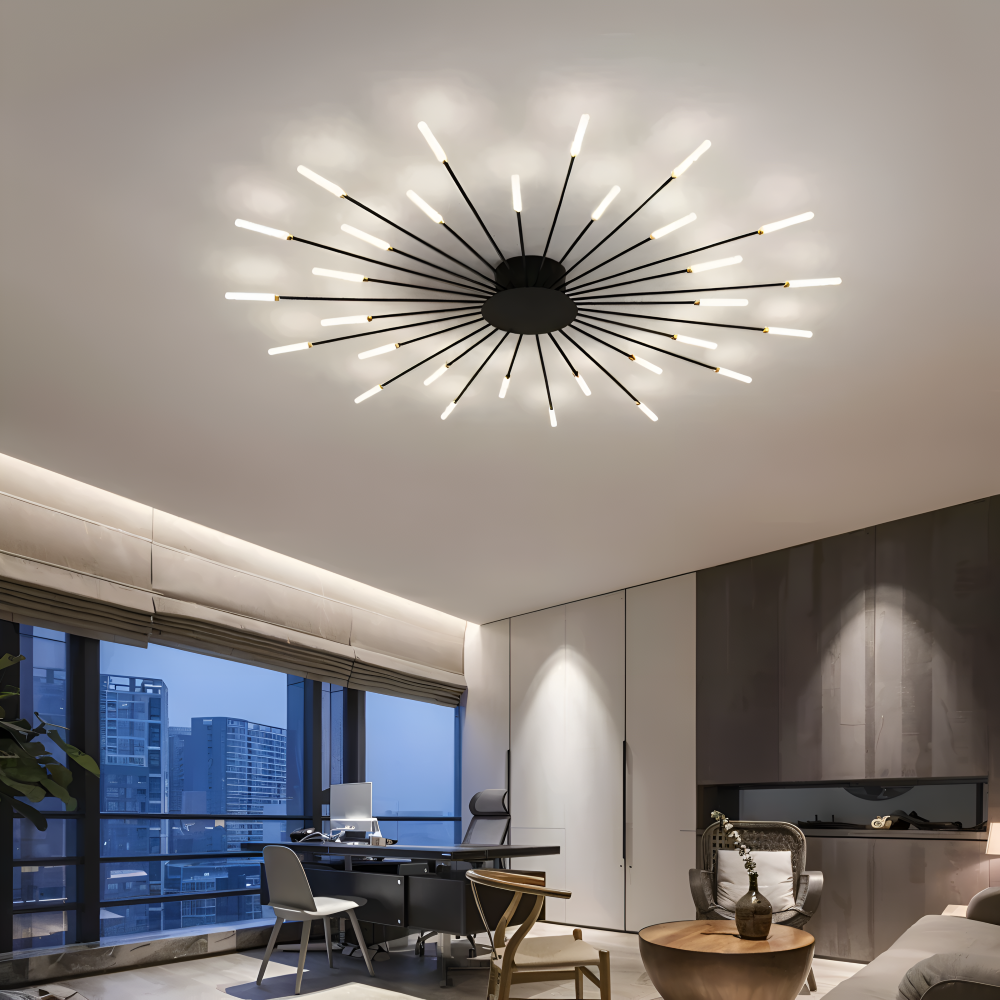 Nowoczesna lampa sufitowa LED do salonu w kolorze czarno-złotym