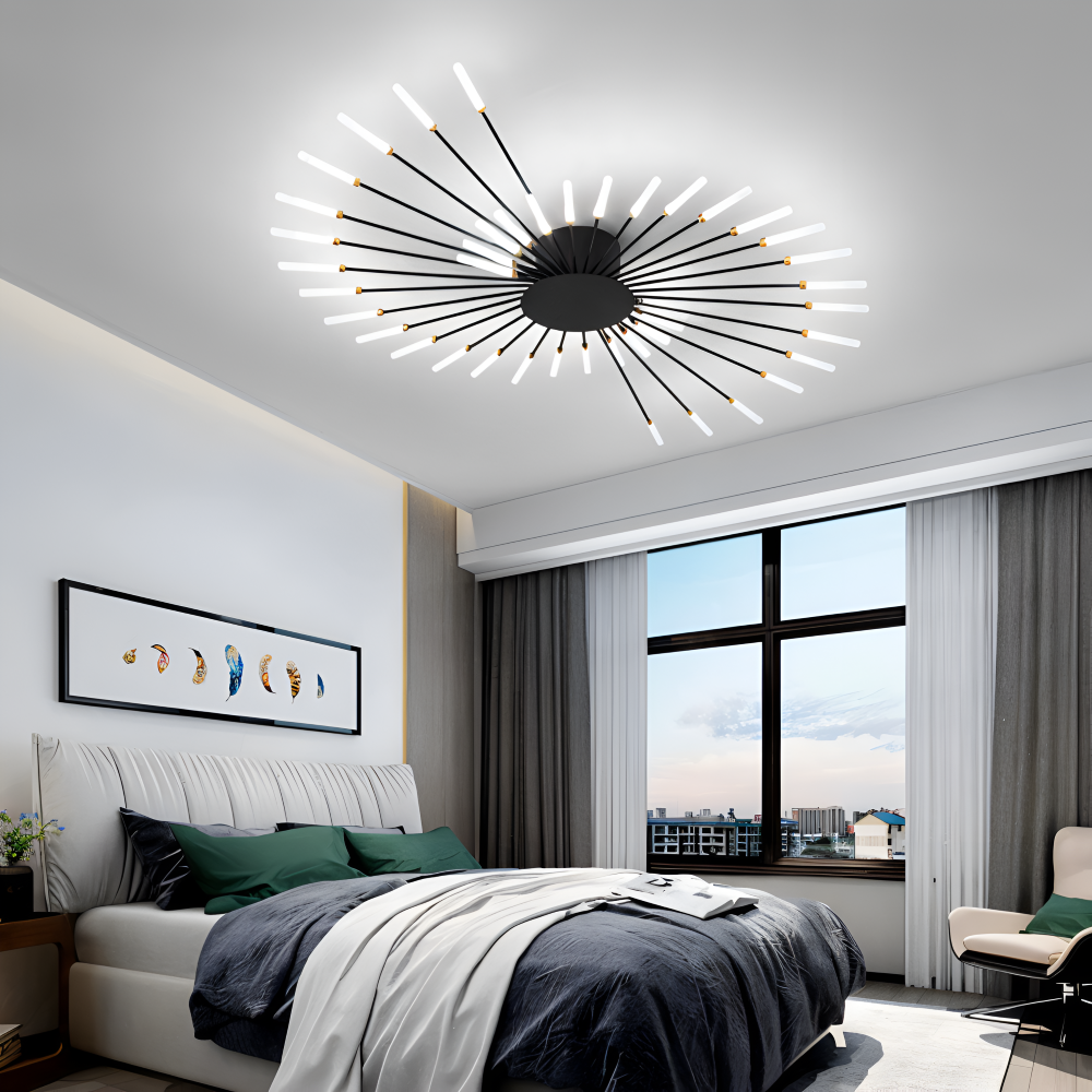 Nowoczesna lampa sufitowa LED do salonu w kolorze czarno-złotym