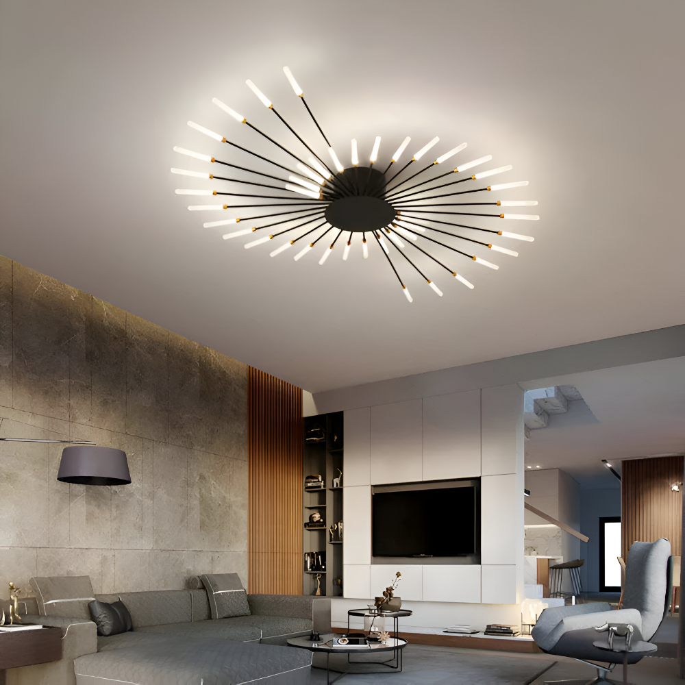 Nowoczesna lampa sufitowa LED do salonu w kolorze czarno-złotym
