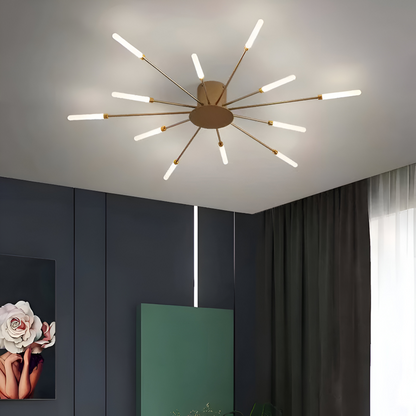 Nowoczesna lampa sufitowa LED do salonu w kolorze czarno-złotym
