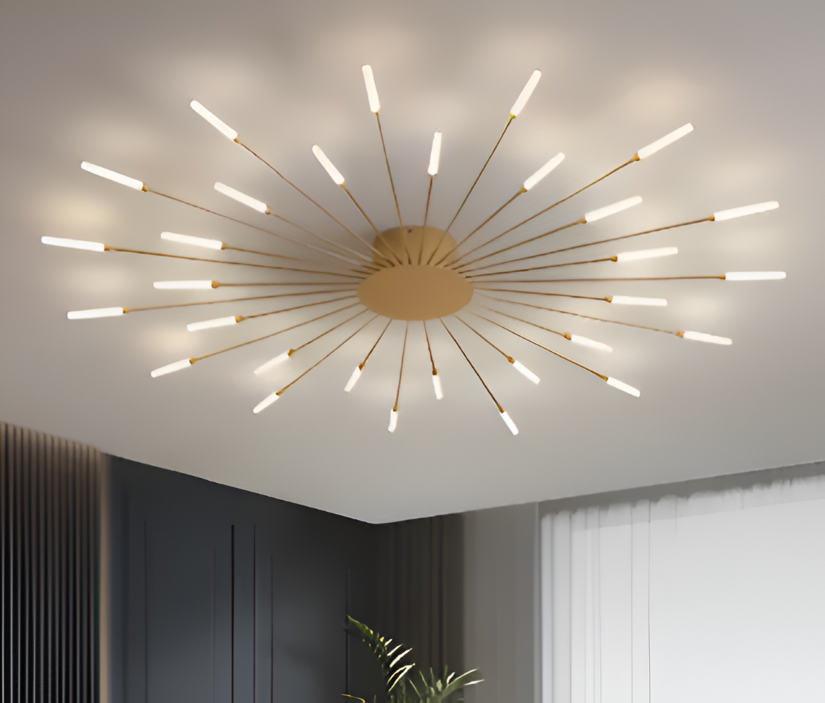Nowoczesna lampa sufitowa LED do salonu w kolorze czarno-złotym