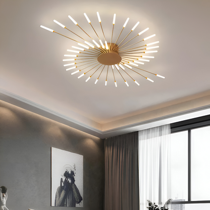 Nowoczesna lampa sufitowa LED do salonu w kolorze czarno-złotym