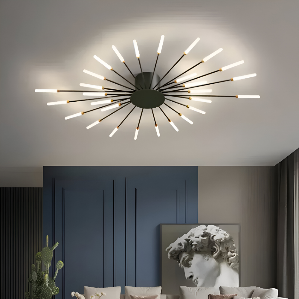Nowoczesna lampa sufitowa LED do salonu w kolorze czarno-złotym