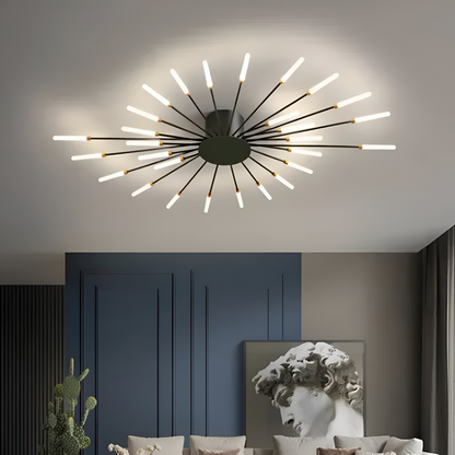 Nowoczesna lampa sufitowa LED do salonu w kolorze czarno-złotym