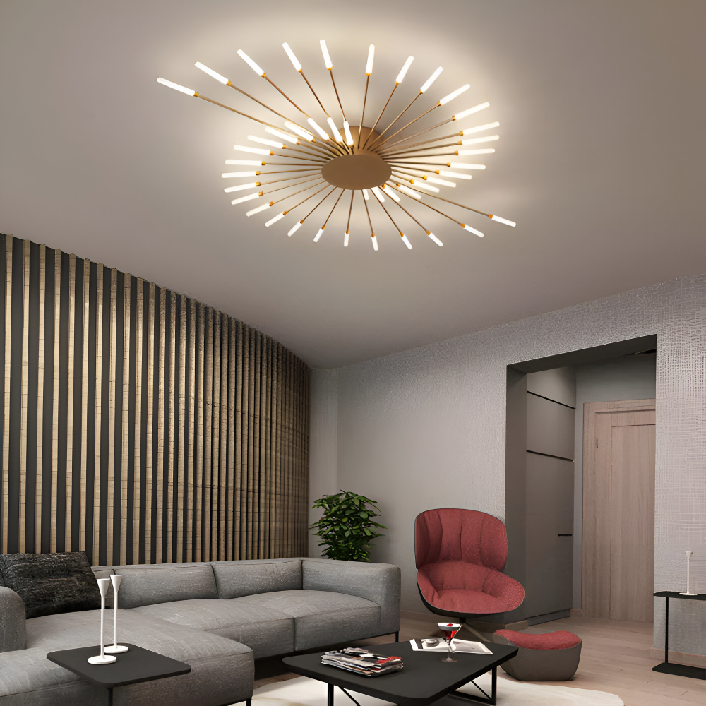 Nowoczesna lampa sufitowa LED do salonu w kolorze czarno-złotym