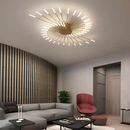 Nowoczesna lampa sufitowa LED do salonu w kolorze czarno-złotym