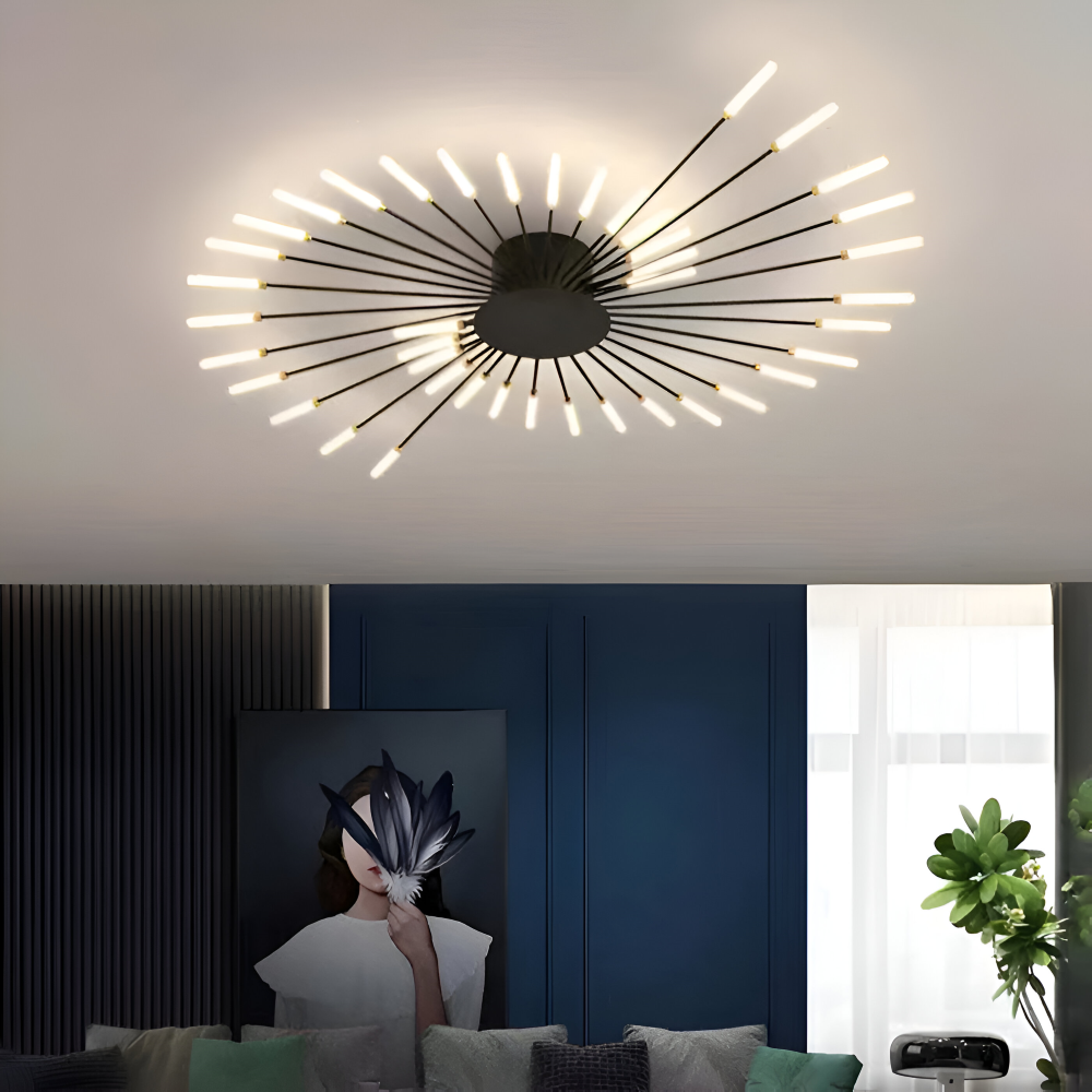 Nowoczesna lampa sufitowa LED do salonu w kolorze czarno-złotym