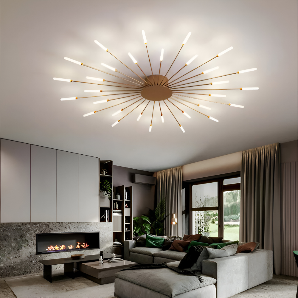 Nowoczesna lampa sufitowa LED do salonu w kolorze czarno-złotym