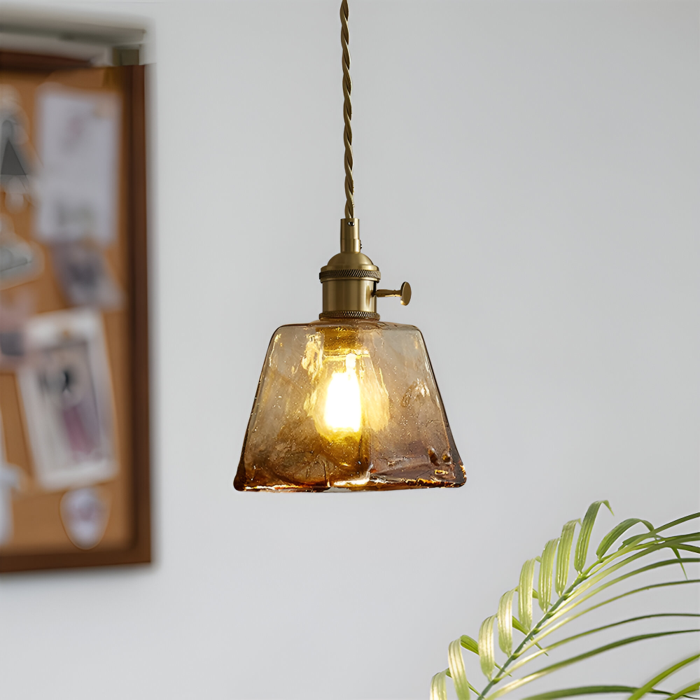Lampa wisząca vintage mosiądz i szkło do jadalni