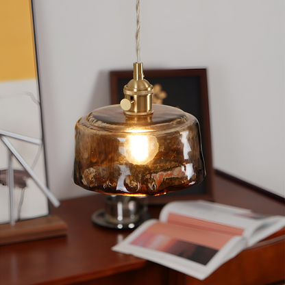 Lampa wisząca vintage szkło i antyczny mosiądz
