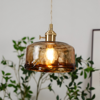Lampa wisząca vintage szkło i antyczny mosiądz