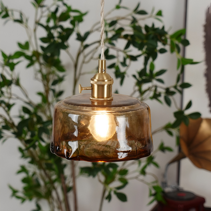Lampa wisząca vintage szkło i antyczny mosiądz