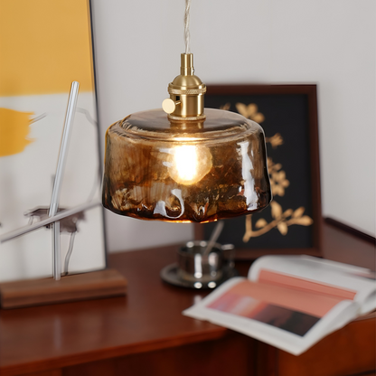 Lampa wisząca vintage szkło i antyczny mosiądz