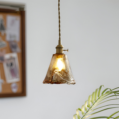 Lampa wisząca vintage szkło i antyczny mosiądz