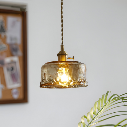 Lampa wisząca vintage szkło i antyczny mosiądz