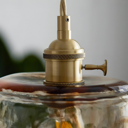 Lampa wisząca vintage szkło i antyczny mosiądz