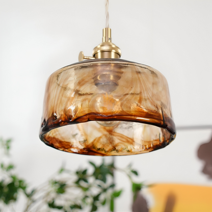 Lampa wisząca vintage szkło i antyczny mosiądz