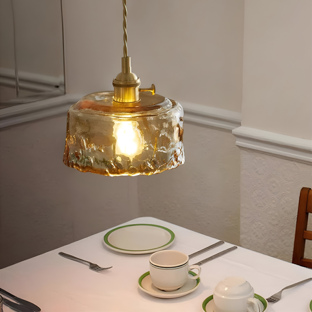 Lampa wisząca vintage szkło i antyczny mosiądz