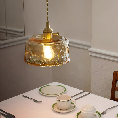 Lampa wisząca vintage szkło i antyczny mosiądz