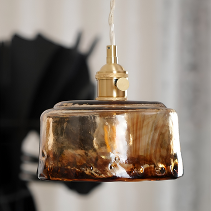 Lampa wisząca vintage szkło i antyczny mosiądz