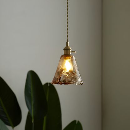 Lampa wisząca vintage szkło i antyczny mosiądz