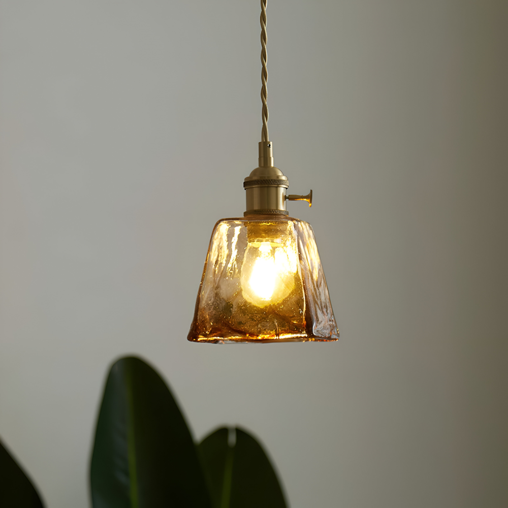 Lampa wisząca vintage szkło i antyczny mosiądz