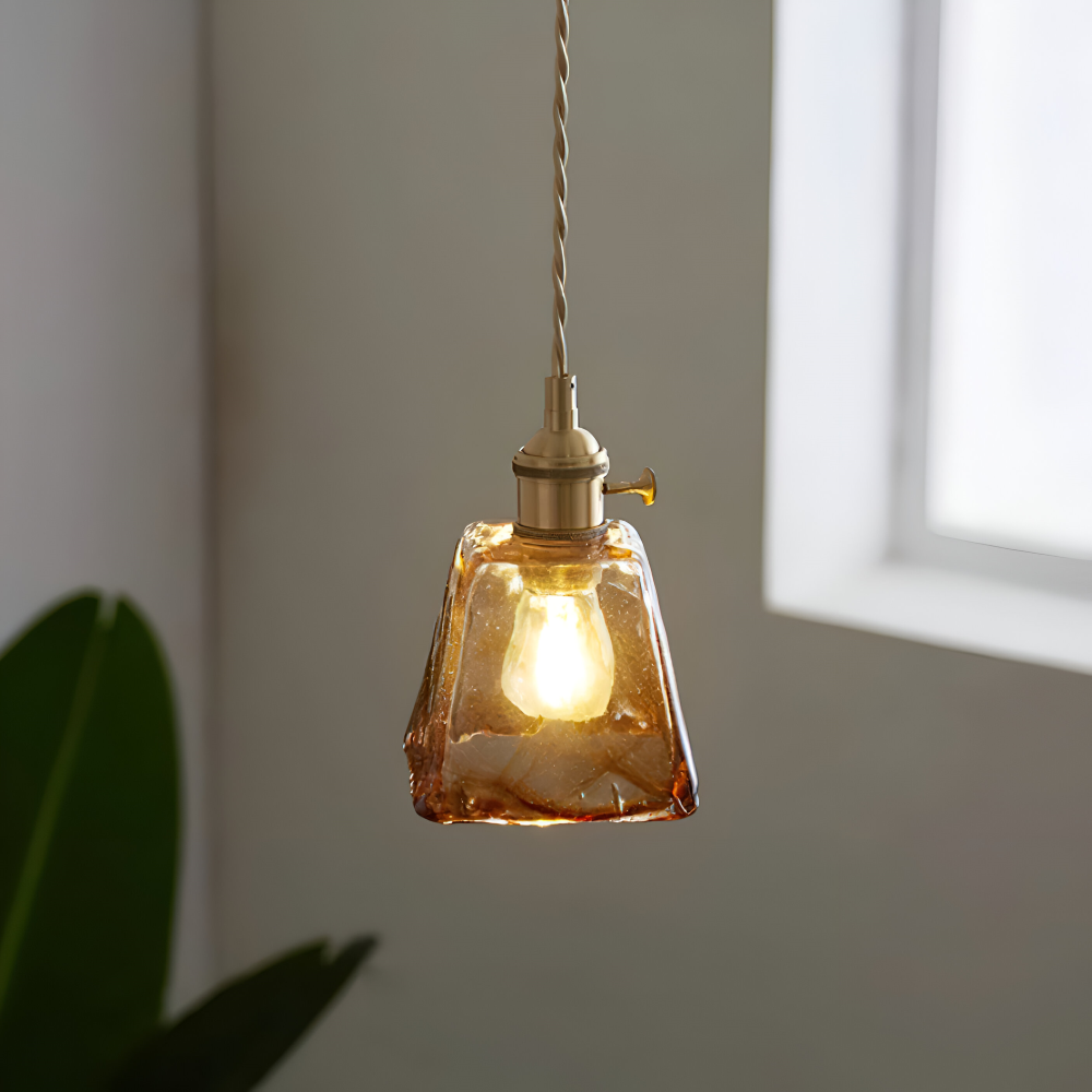 Lampa wisząca vintage szkło i antyczny mosiądz