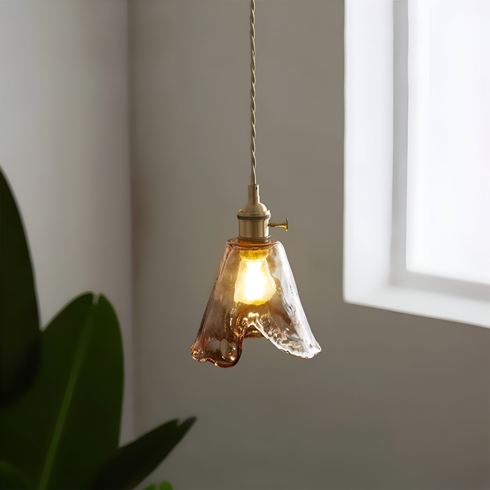 Lampa wisząca vintage szkło i antyczny mosiądz