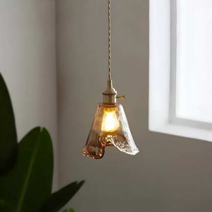 Lampa wisząca vintage szkło i antyczny mosiądz