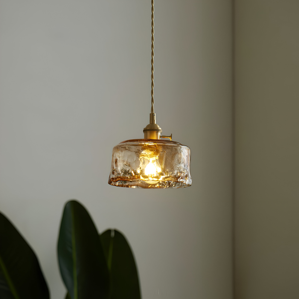 Lampa wisząca vintage szkło i antyczny mosiądz
