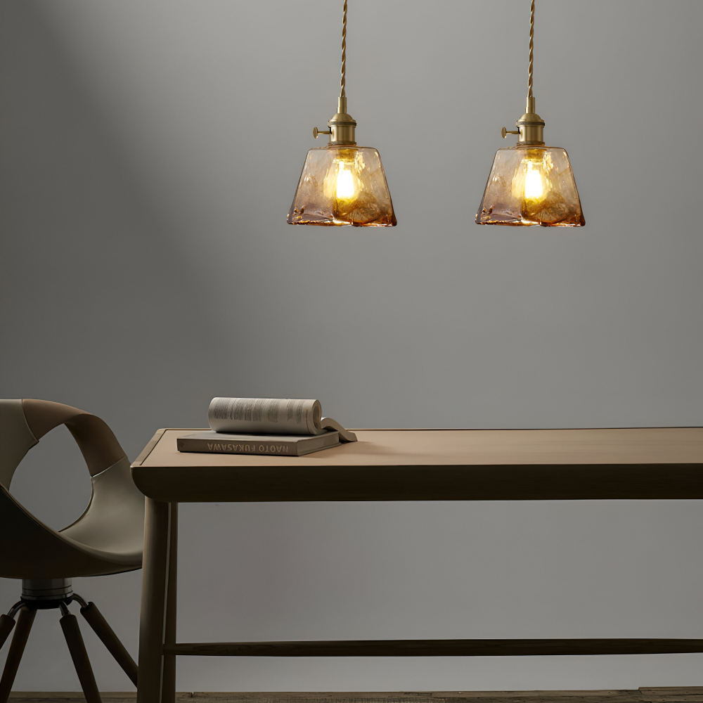 Lampa wisząca vintage szkło i antyczny mosiądz