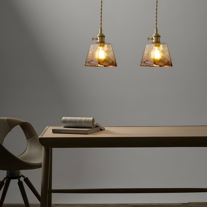 Lampa wisząca vintage szkło i antyczny mosiądz