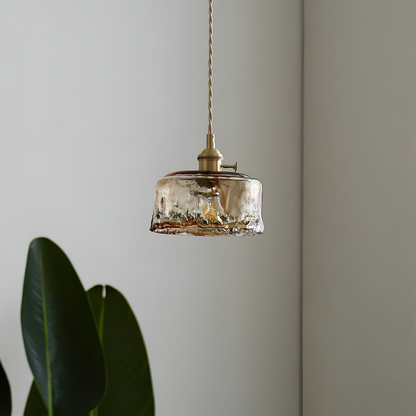 Lampa wisząca vintage szkło i antyczny mosiądz