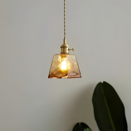 Lampa wisząca vintage szkło i antyczny mosiądz