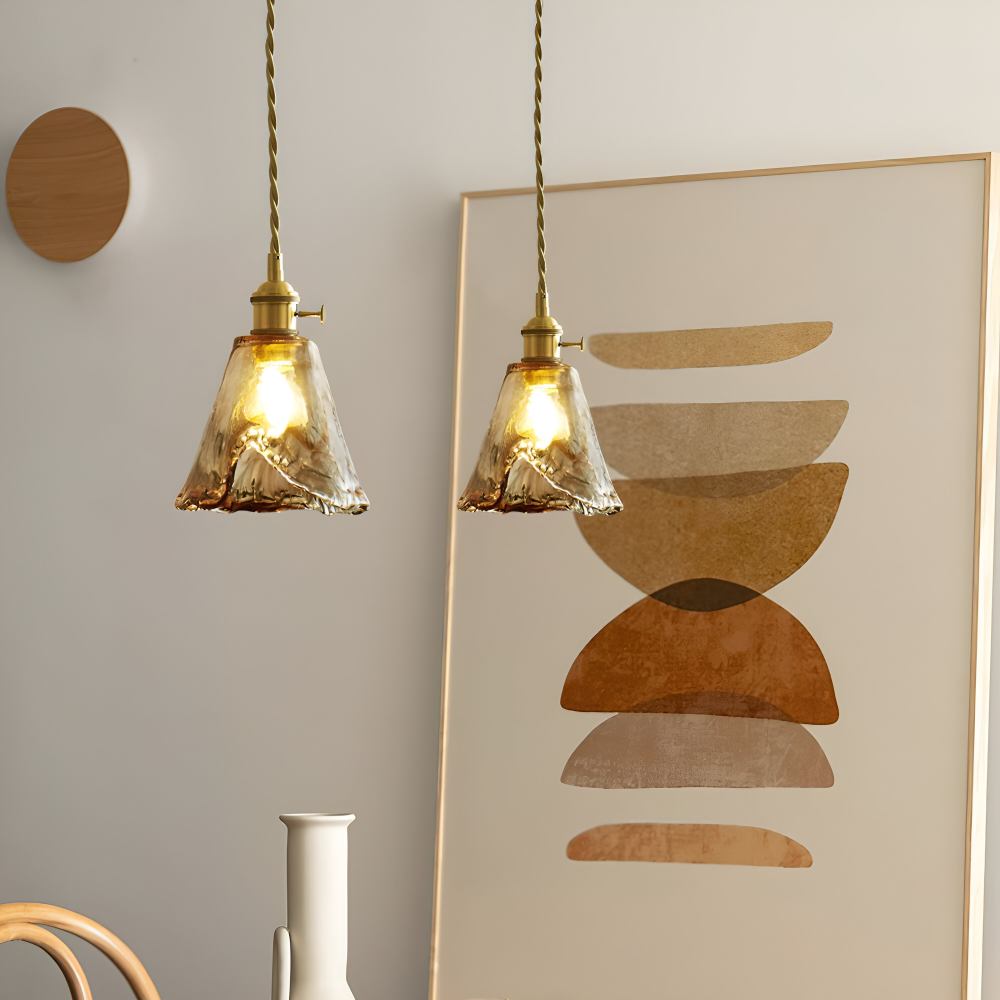 Lampa wisząca vintage szkło i antyczny mosiądz