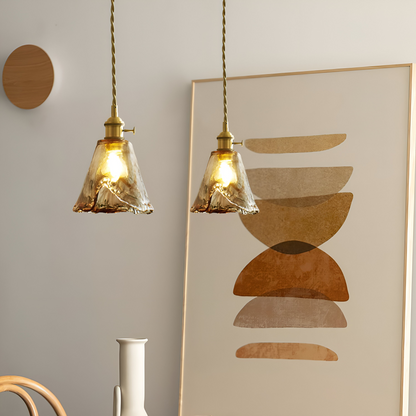 Lampa wisząca vintage szkło i antyczny mosiądz
