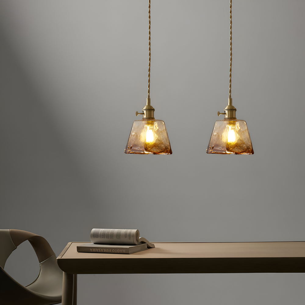 Lampa wisząca vintage szkło i antyczny mosiądz