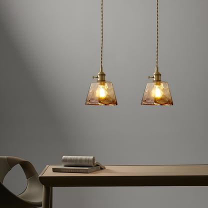 Lampa wisząca vintage szkło i antyczny mosiądz