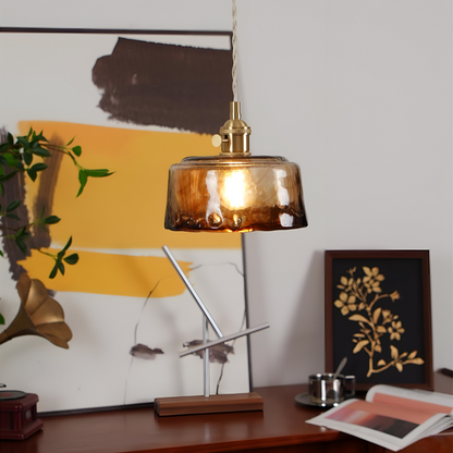 Lampa wisząca vintage szkło i antyczny mosiądz